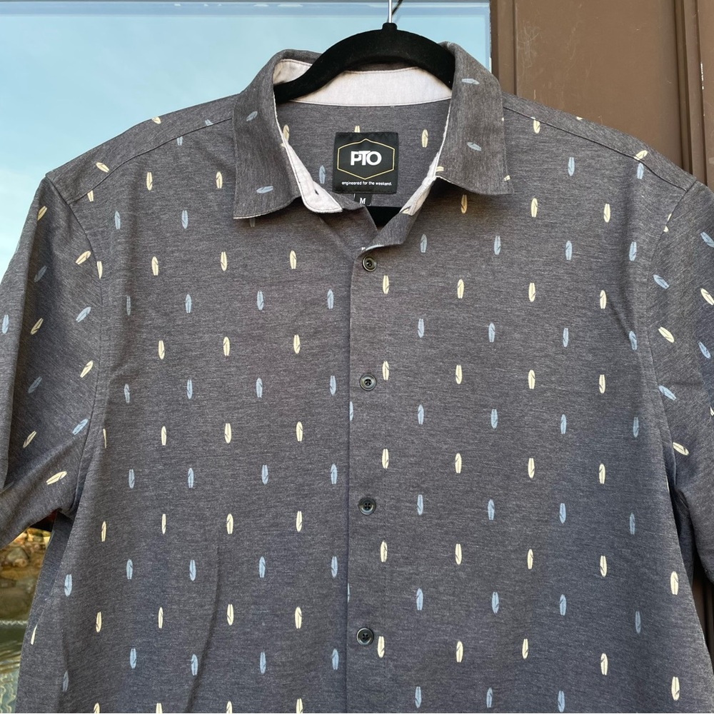 PTO Grey with Allover Surf Boards S/S B/U Shirt M